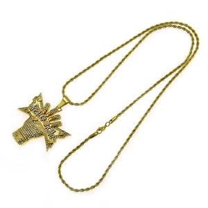 Collana hip hop placcata oro con ciondolo borsa di soldi ghiacciata e catena a corda