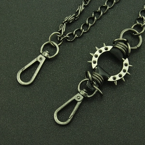 Men's double-layered punk metal waist chain with spiked ring and lobster clasps