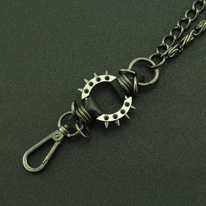Men's double-layer metal punk pants chain with spiked ring in gunmetal finish
