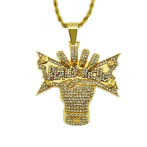 Collana con Pendente a Forma di Pugno Segno del Dollaro Hip Hop Really Rich per Uomo Donna Strass Lega Catena a Corda Gioielli Punk