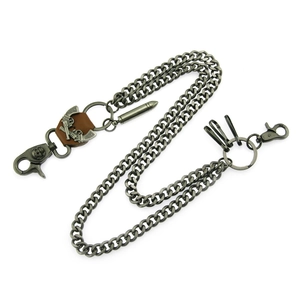 Men Punk Hip Hop Pants Chain Zinc Alloy Leather Double Layer Waist Chain With Skull Bullet Pendant Rock Jewelry For Jeans