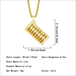Golden abacus pendant necklace for men with 30-inch iron chain and alloy details