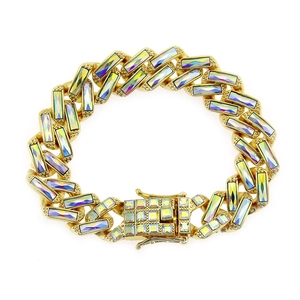 Hip-Hop Herren Panzerkette Armband Legierung Baguette Strass Gold Silber Galvanisiert Schwere Kette Armband Mode Schmuck