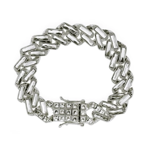 Hip-Hop-Panzerarmband in Silberoptik mit rechteckigen Kristallen in Pavé-Fassung