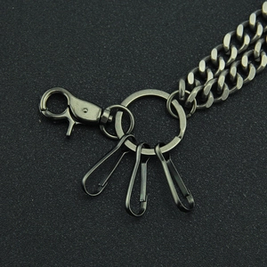 Men's double layer gun-metal punk wallet chain with lobster clasp and spring hooks
