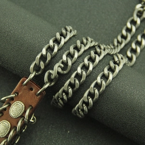 Herren Cuban Gold Hosenkette mit industriellen Metallgliedern und geprägtem Lederdetail