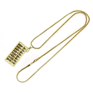 Golden 3D abacus pendant necklace with round link chain on white background
