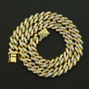 Hip Hop Men Zinc Alloy Cuban Link Necklace Luxurious Colorful Rhinestone Inlaid Geometric Chain Necklace For Party Jewelry