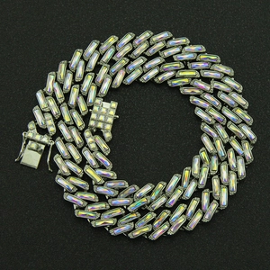 Hip hop silver Cuban chain necklace with colorful rectangular rainbow crystals