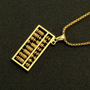 3D gold abacus pendant necklace with polished finish and delicate box chain for men and women