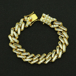 Hip-Hop Goldene Cuban-Link-Armband mit rechteckigen Zirkonia und Sicherheitsverschluss