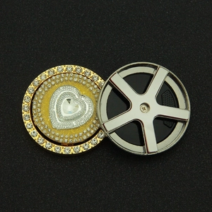 Rotating heart rhinestone mobile accessory and silver car wheel rim decorative DIY metal parts
