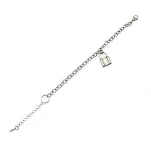 Minimalist silver chain bracelet featuring a polished padlock pendant with lobster clasp