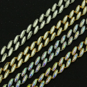Golden and silver Cuban link bracelets with multicolored marquise-cut rhinestones