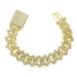 Luxueux Bracelet Homme Hip Hop Maille Gourmette Cuivre Incrusté de Zirconia Iced Out Bijoux Streetwear Audacieux