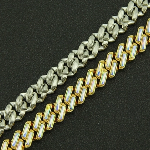 Set di bracciali cubani hip hop in argento testurizzato e oro con diamanti arcobaleno