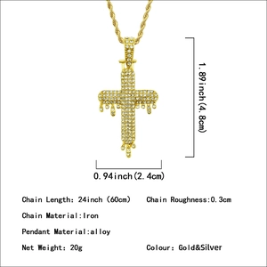 Herren Hip-Hop-Halskette mit vergoldetem tropfendem Kreuz-Anhänger und Zirkonia-Besatz