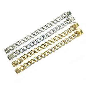 Iced out Cuban link chain bracelet set with colorful rhinestones in silver and gold finish