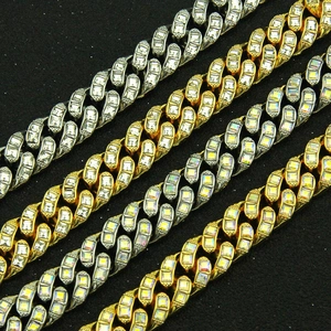 Bracelets cubains hip hop pour hommes en or et argent sertis de cristaux étincelants