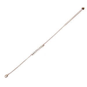 Elegant rose gold copper bracelet with eight round zircons and a heart charm