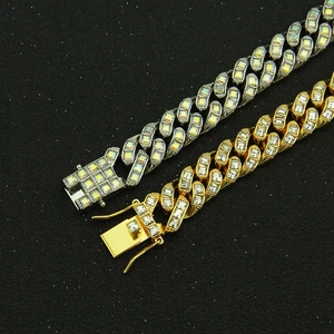 Bracelets à gros maillons cubains en or et argent avec pierres de zircone colorées