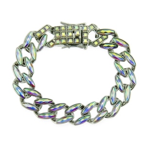 Iced out Cuban link bracelet with colorful marquise rhinestones and secure clasp
