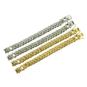 Bracelets à maillons cubains hip hop en or et argent sertis de cristaux carrés brillants