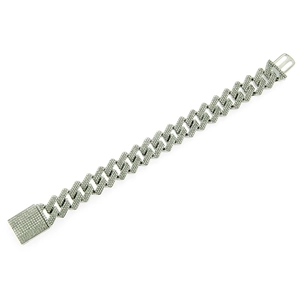 Bracelet cubain argenté hip hop avec micro-pavé de zircones et fermoir carré