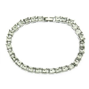 Hip hop style men's silver bracelet featuring square cut cubic zirconia crystals