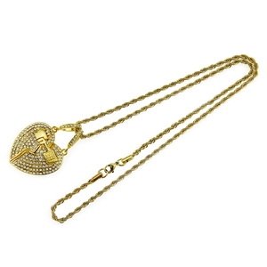 Iced out broken heart pendant with key on golden rope chain for men hip hop jewelry