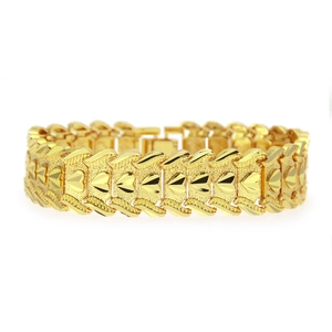 Bracelet à Maillons Texturés en Alliage d'Or Hip Hop pour Hommes Avec Motif de Cœur en Strass Bijoux de Mode Vintage