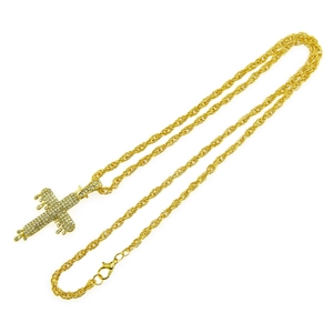 Hip-Hop Gold-Kreuzanhänger mit Strasssteinen und Kordelkette für Herren Modeschmuck