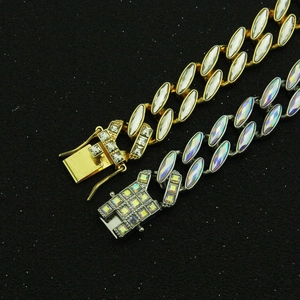 Hip hop cuban link bracelets with marquise stones in gold and silver finishes