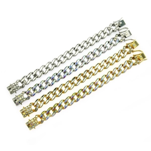 Hip hop Cuban link bracelets in gold and silver finish with colorful rhinestones inlay