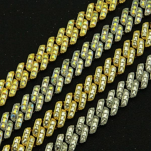 Bracelets cubains hip-hop en or et argent sertis de strass carrés étincelants