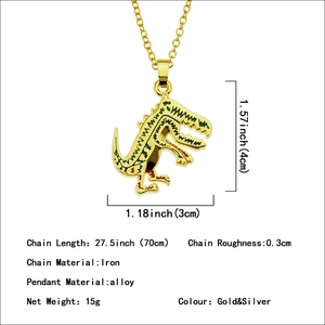 Hip hop style gold tyrannosaurus dinosaur pendant necklace with 70cm chain
