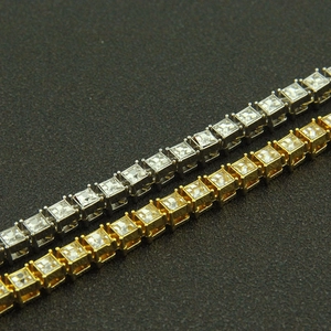 Hip hop tennis bracelets with square-cut zircons in silver and gold plating