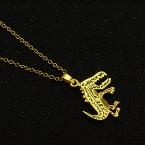 Hip hop dinosaur pendant necklace in gold finish with colorful enamel details