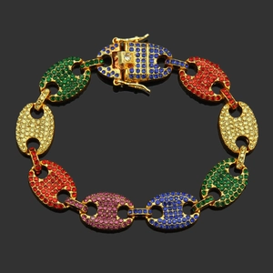 Men Hip Hop Mariner Link Bracelet Alloy Iced Out Rhinestone Pig Nose Buckle Gold Silver Plated Streetwear Fashion Jewelry