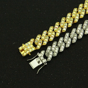 Bracelets cubains hip-hop en or et argent sertis de strass de coupe carrée