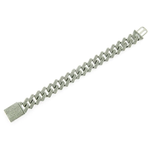 Bracelet cubain argenté avec zircons micro-pavés et fermoir rectangulaire