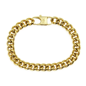 Bracelet gourmette cubaine de 9mm en acier inoxydable doré avec fermoir mousqueton solide