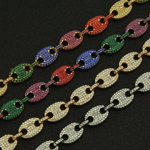 Gold-plated hip hop coffee bean chain necklace with multi-colored rhinestones