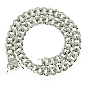 Silver 12mm Cuban link chain necklace for men with sparkling cubic zirconia stones