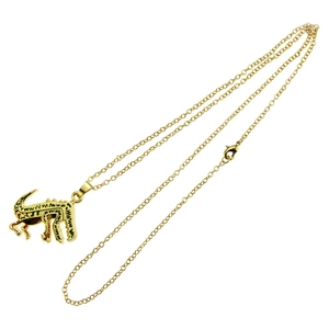 Exaggerated gold dinosaur pendant necklace with enamel details and o-chain for men and women