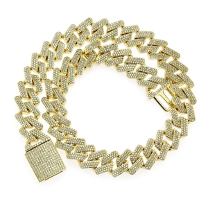 Collier chaîne Cuban hip hop pour hommes en or avec maillons rectangulaires pavés de zircone
