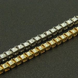 Men's hip hop silver and gold tennis bracelet with iced out square cubic zirconia stones