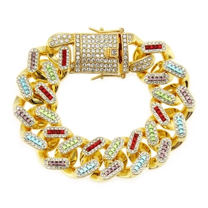 21mm breites goldenes Gliederketten-Armband mit bunten Zirkoniasteinen für Herren