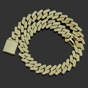 Collier Hip Hop à Trois Rangs en Forme de Losange en Cuivre Zirconia Maillon Cubain Homme Chaîne Bijoux Cadeau