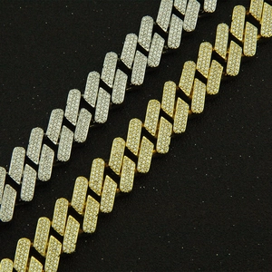 Pave-set cubic zirconia Miami Cuban link chains in gold and silver hip hop style